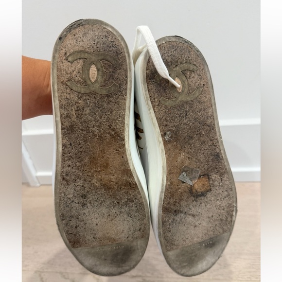 Channel  White Sneakers with Gold Detail - Picture 5 of 5